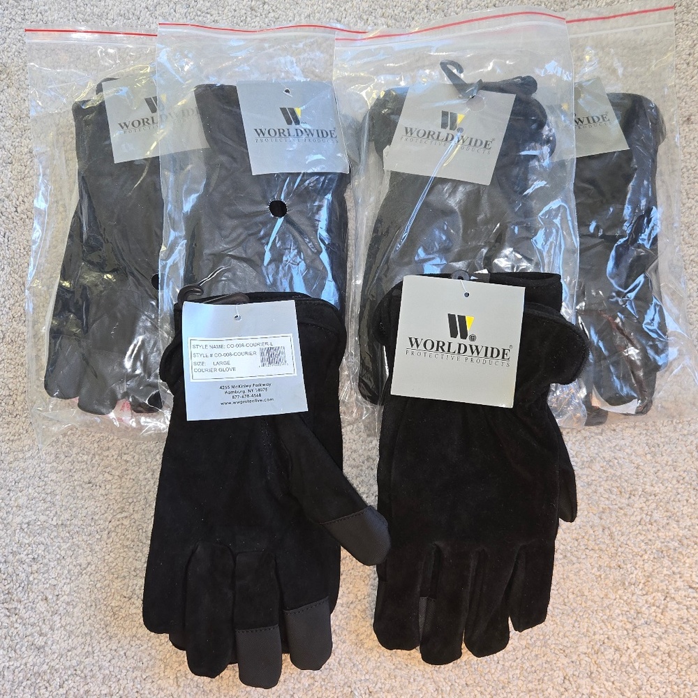 Leather suede winter gloves, Black, Unisex Size L